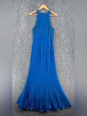 VTG Mike Benet Blue Mermaid Style High Neck Halter Gown Women’s 16 Made In USA